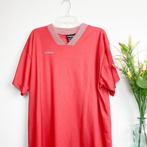 🦋 MEN'S ADIDAS Red Knit Stripe Collar Shirt XL - Picture 2 of 5